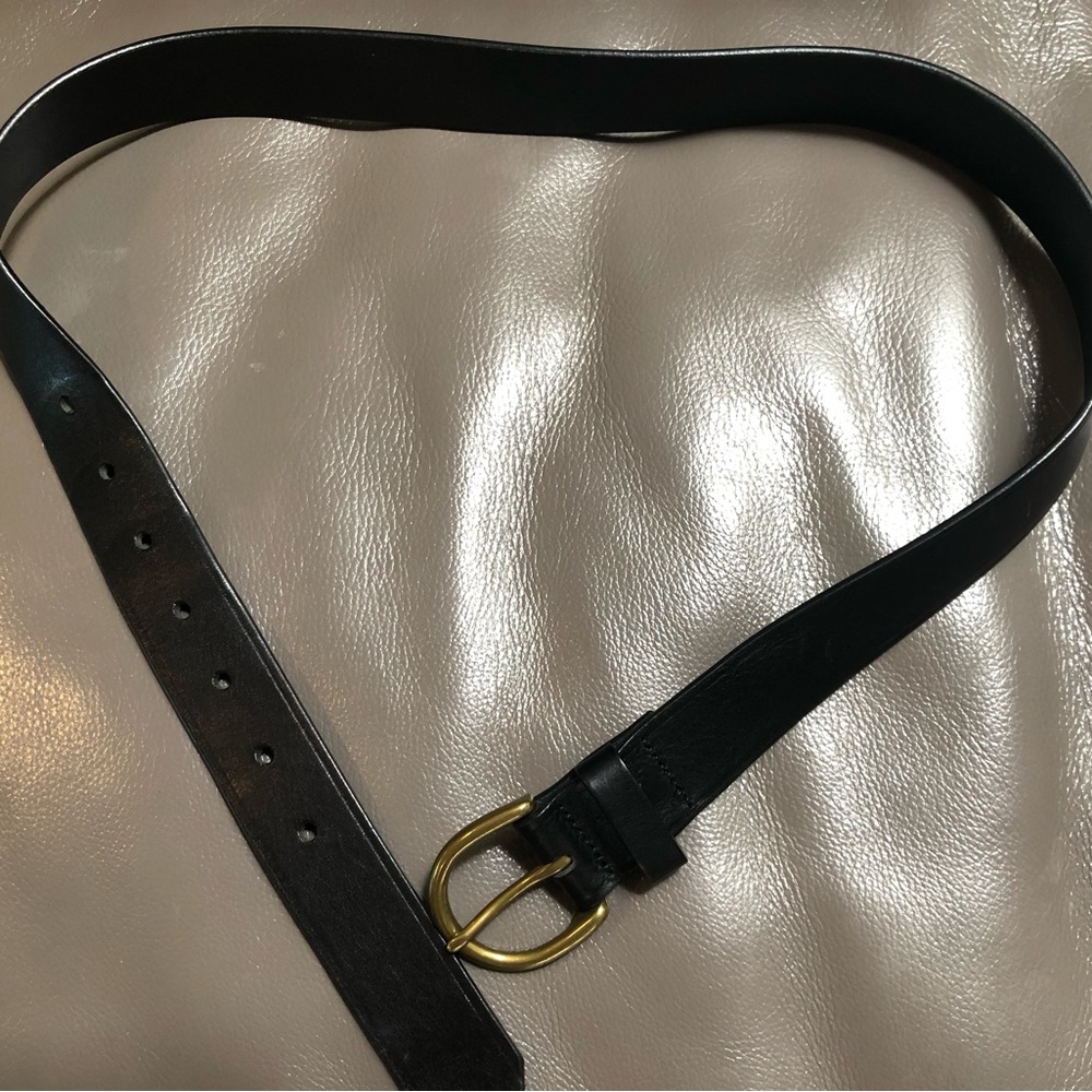Madewell Medium Perfect Leather Belt- True Black With Gold, Size S